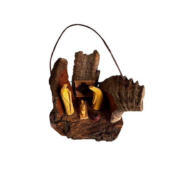 Rustic Bark Wood Mini Nativity Hand Carved Mexico Folk Art 3 Figures Ophelia 3 1 - Picture 2 of 9